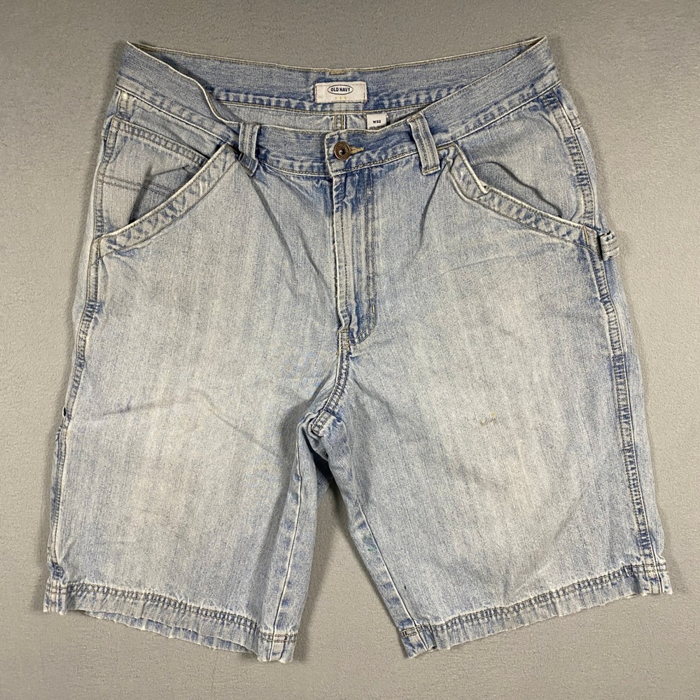 Vintage Old Navy Carpenter Denim Shorts Mens W32 Light Wash Blue 100% Cotton